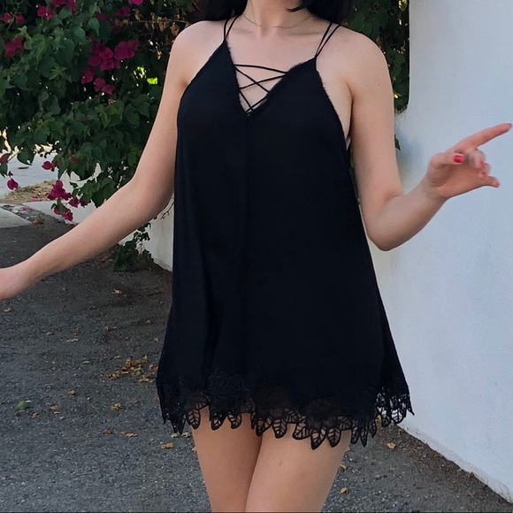 🎈SOLD Free people black spaghetti strap lace Trim - Picture 4 of 5